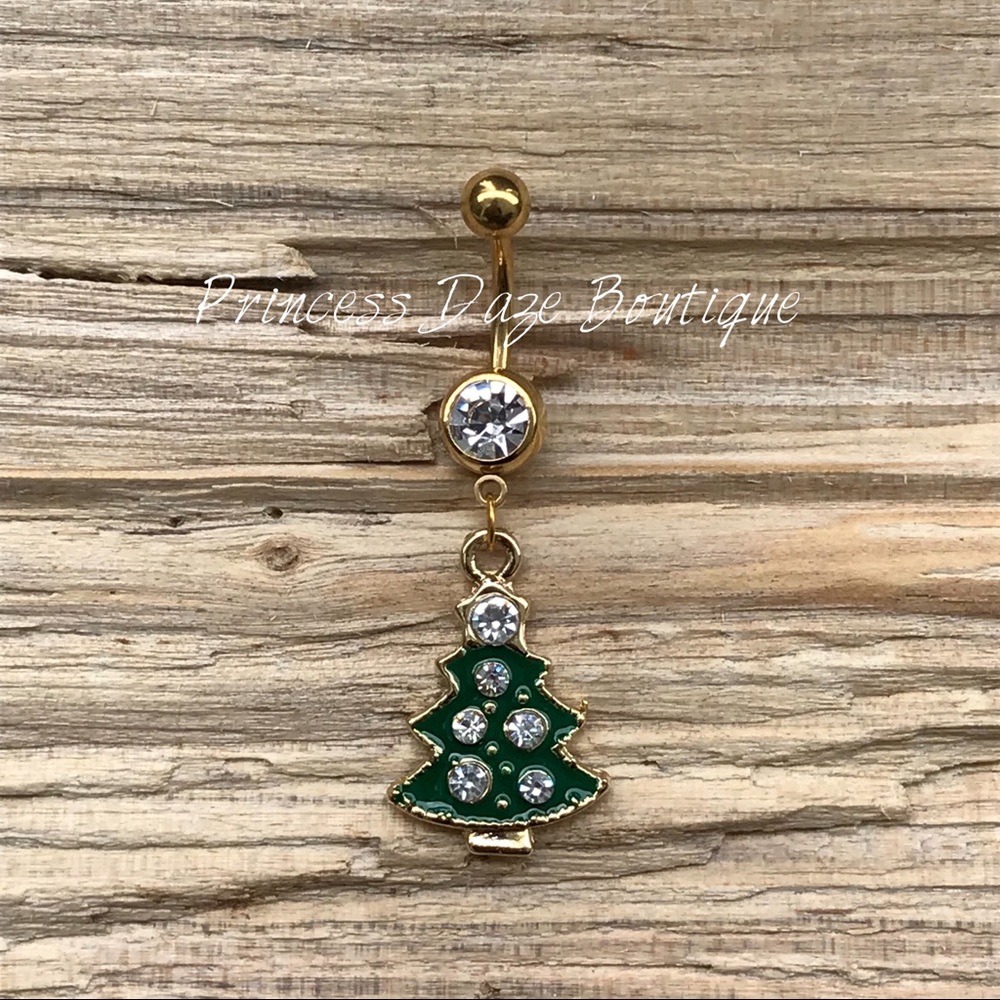 Gold Diamond Christmas Tree Belly Button Ring